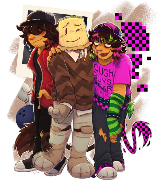 characters from Regretevator (designs heavily referenced from designs by berrychewer on twitter)